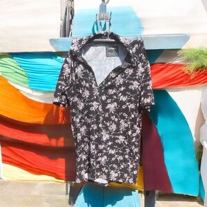 Express Black Floral Men's Polo Shirt Moisture Wicking Stretch